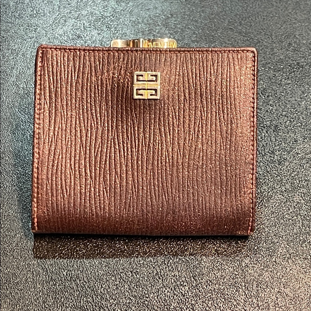 Givenchy Brown Kiss lock Wallet with Gold Accent